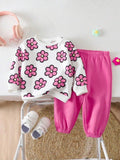 Baby Flower Print Pullover And Pants Set Pink