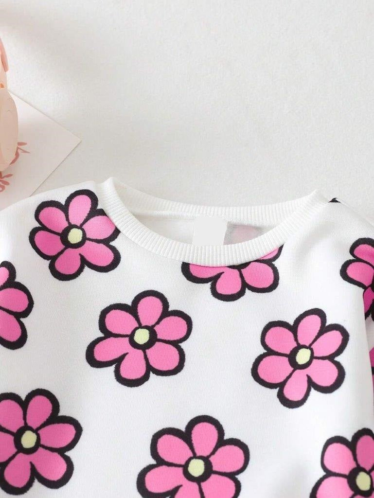 Baby Flower Print Pullover And Pants Set Pink