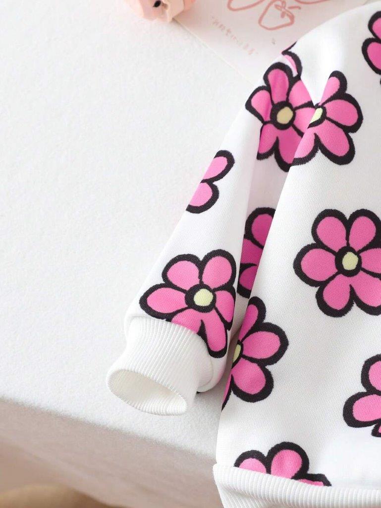 Baby Flower Print Pullover And Pants Set Pink