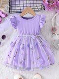 Baby Purple 3D Short Sleeve Flower Dress