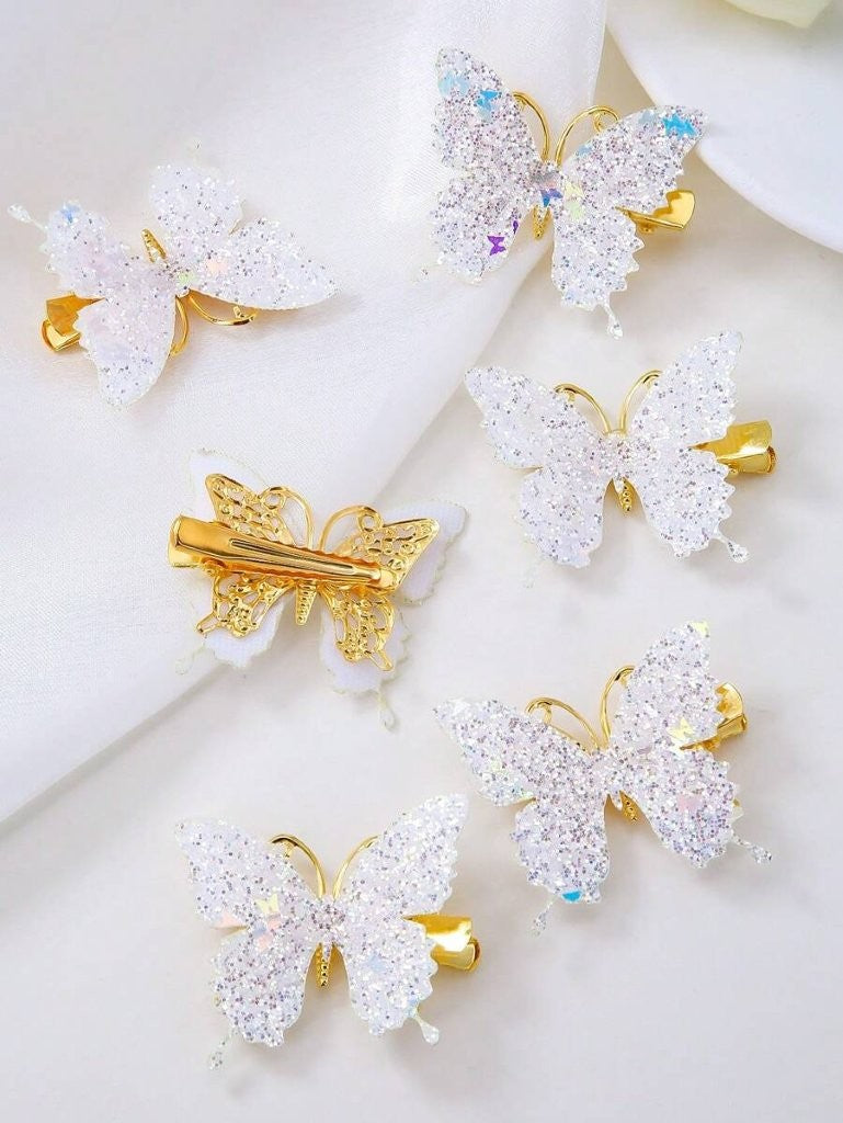2 Piece Rhinestone Butterfly Hair Clips White