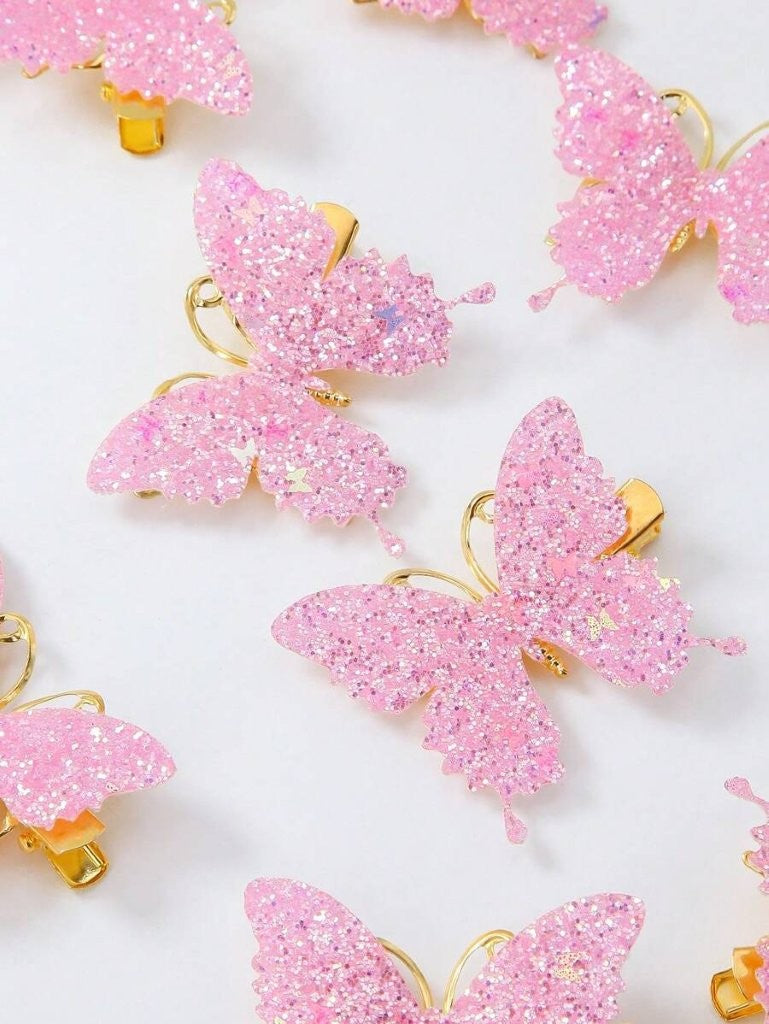 2 Piece Rhinestone Butterfly Hair Clips Pink