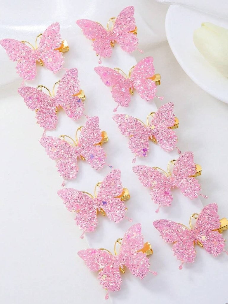 2 Piece Rhinestone Butterfly Hair Clips Pink