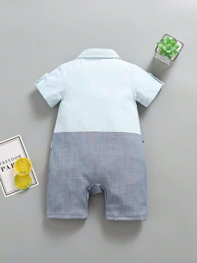 Baby Formal Gentleman Bow Tie Romper Blue
