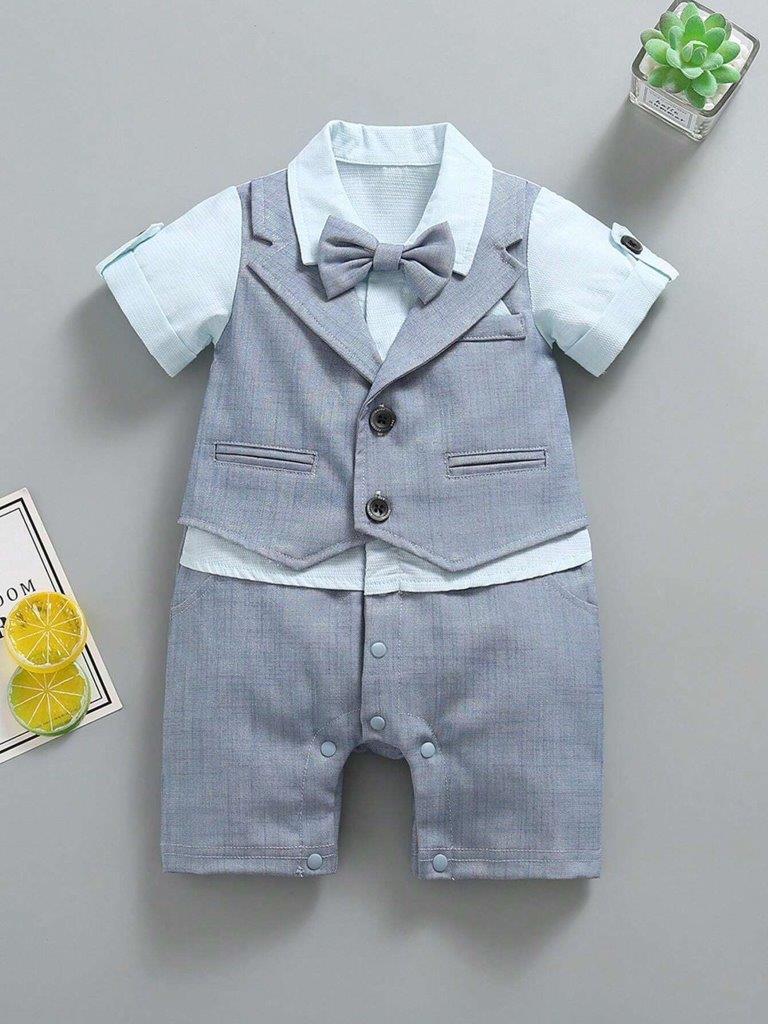 Baby Formal Gentleman Bow Tie Romper Blue