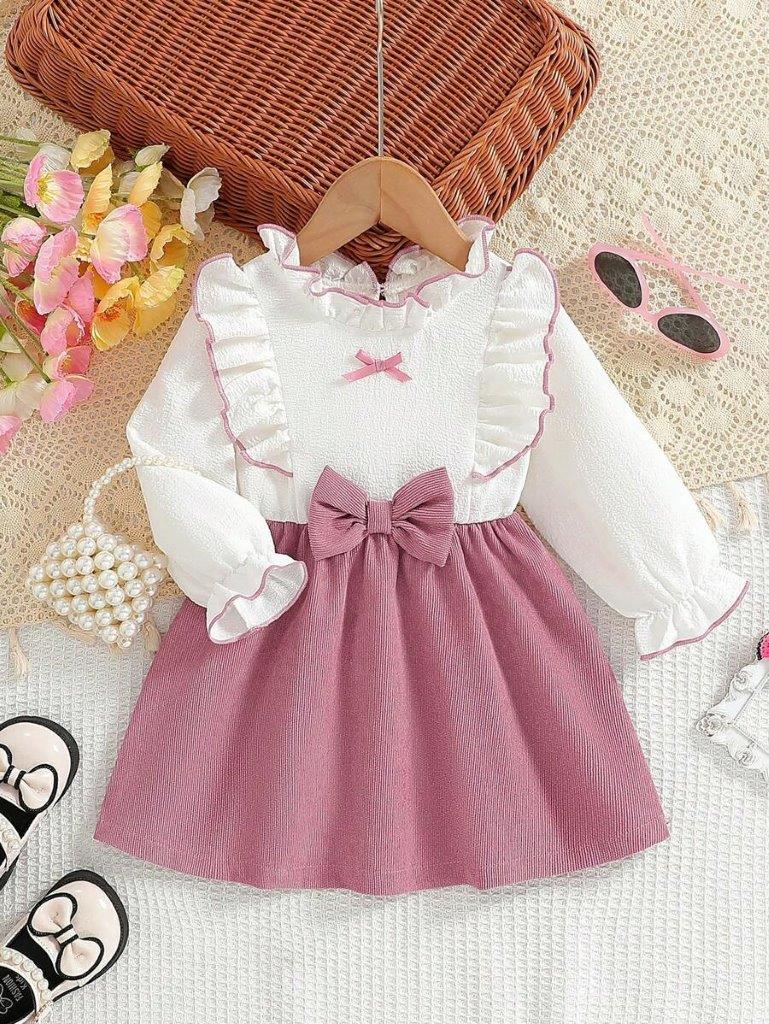 Baby Corduroy Front Bow Dress Pink