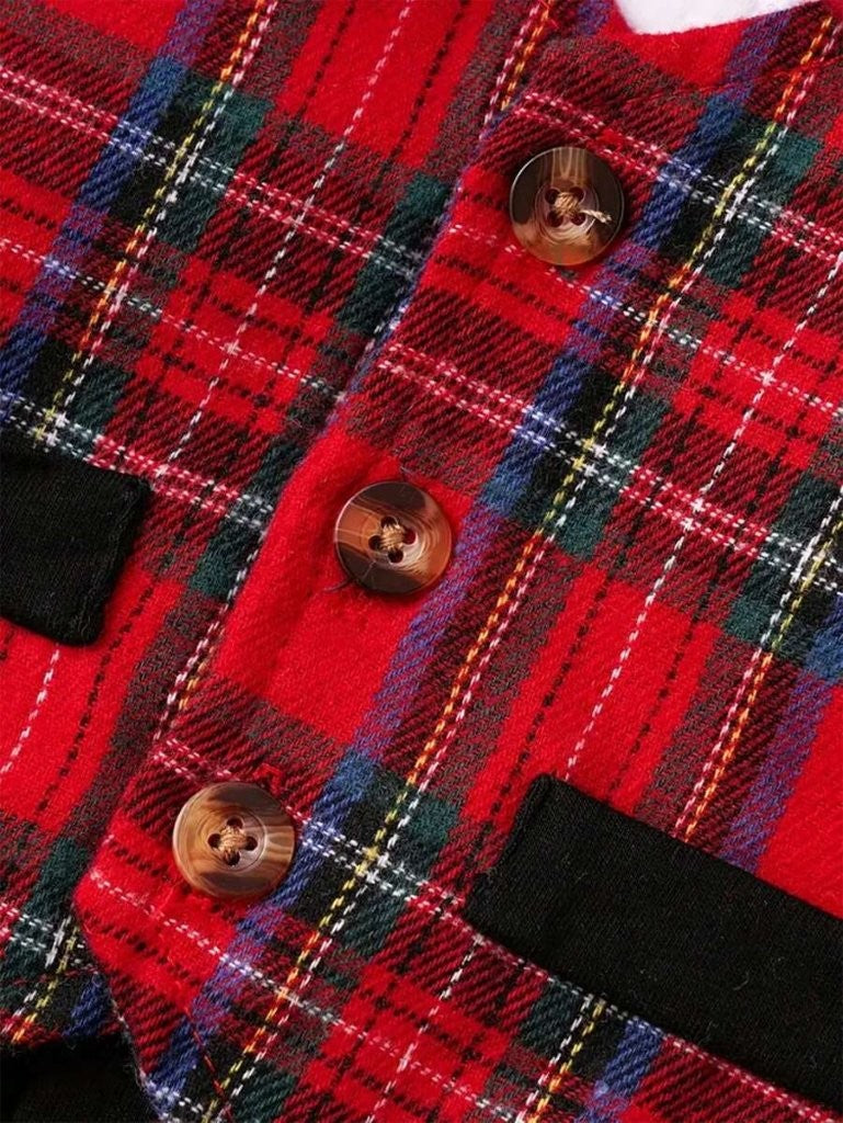 Baby Red Plaid Bow Tie Christmas Jumpsuit