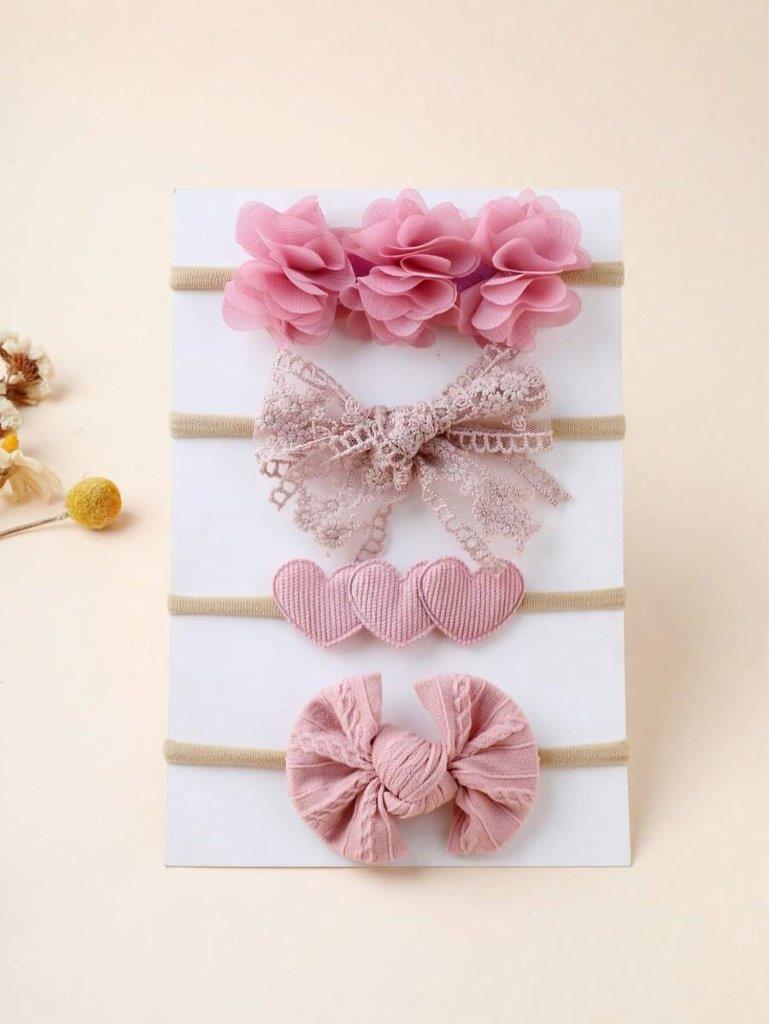 Baby 4 Piece Headband Set Coral Pink