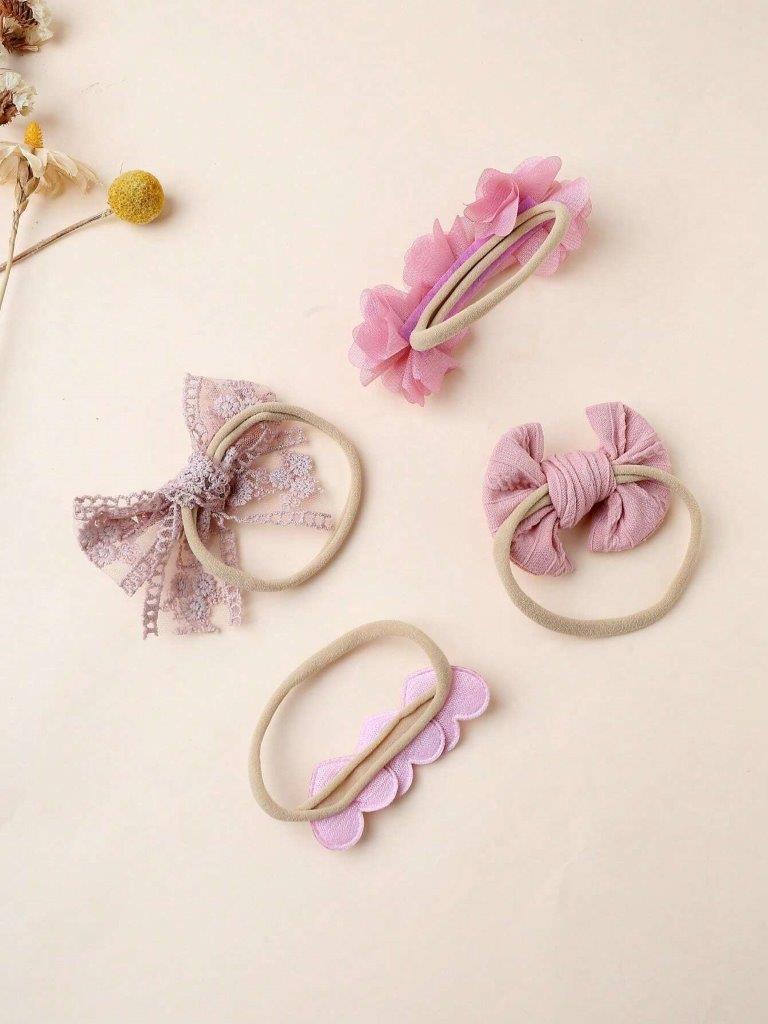 Baby 4 Piece Headband Set Coral Pink