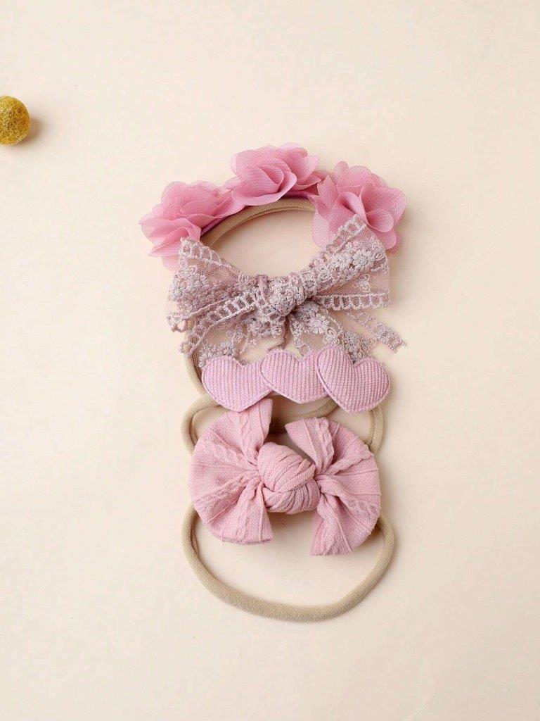 Baby 4 Piece Headband Set Coral Pink
