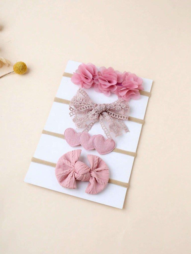 Baby 4 Piece Headband Set Coral Pink