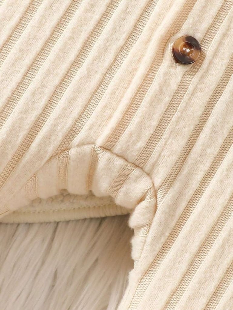 Baby Apricot Stripe Fleece Jumpsuit With Beanie