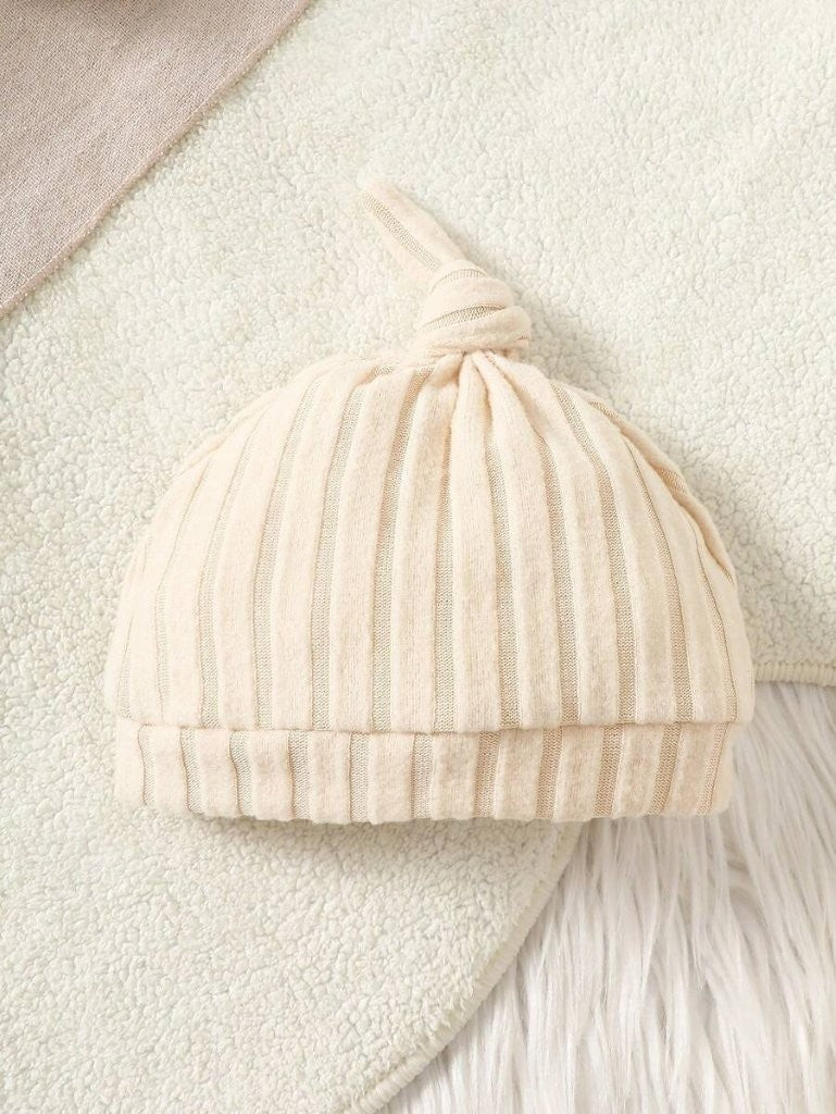 Baby Apricot Stripe Fleece Jumpsuit With Beanie