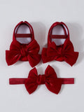 Baby Soft Cute Bow Flats With Headband Burgundy
