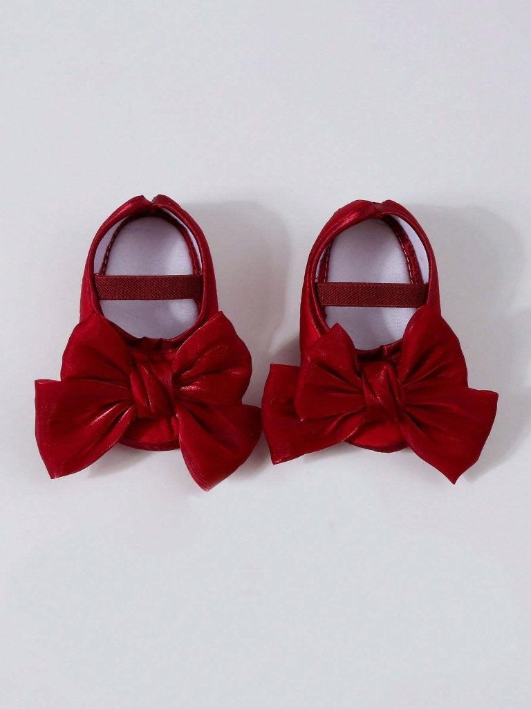 Baby Soft Cute Bow Flats With Headband Burgundy