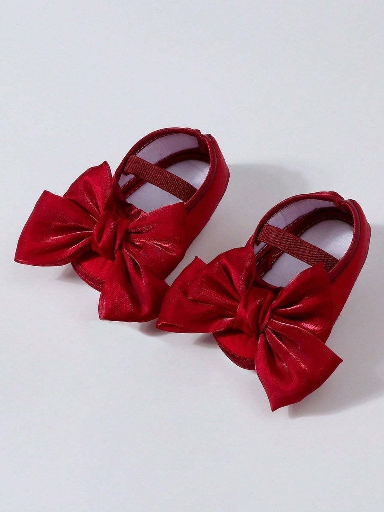 Baby Soft Cute Bow Flats With Headband Burgundy