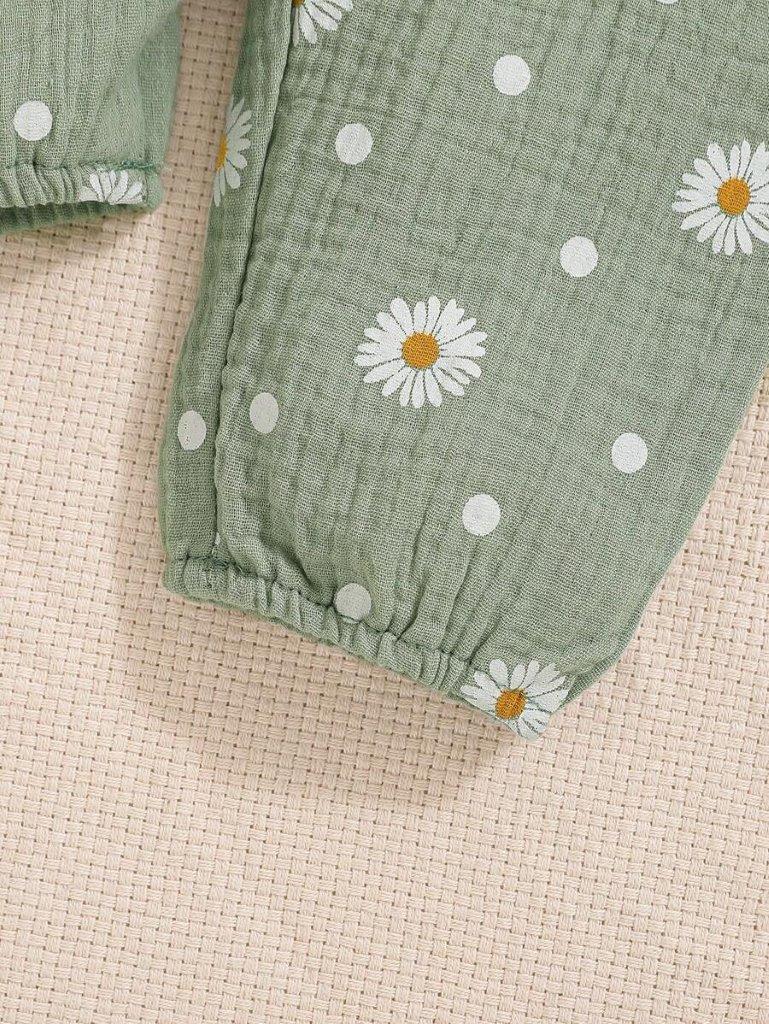 Baby White Bodysuit With Daisy Pants Set Green