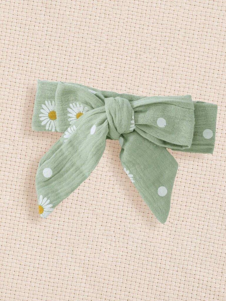 Baby White Bodysuit With Daisy Pants Set Green