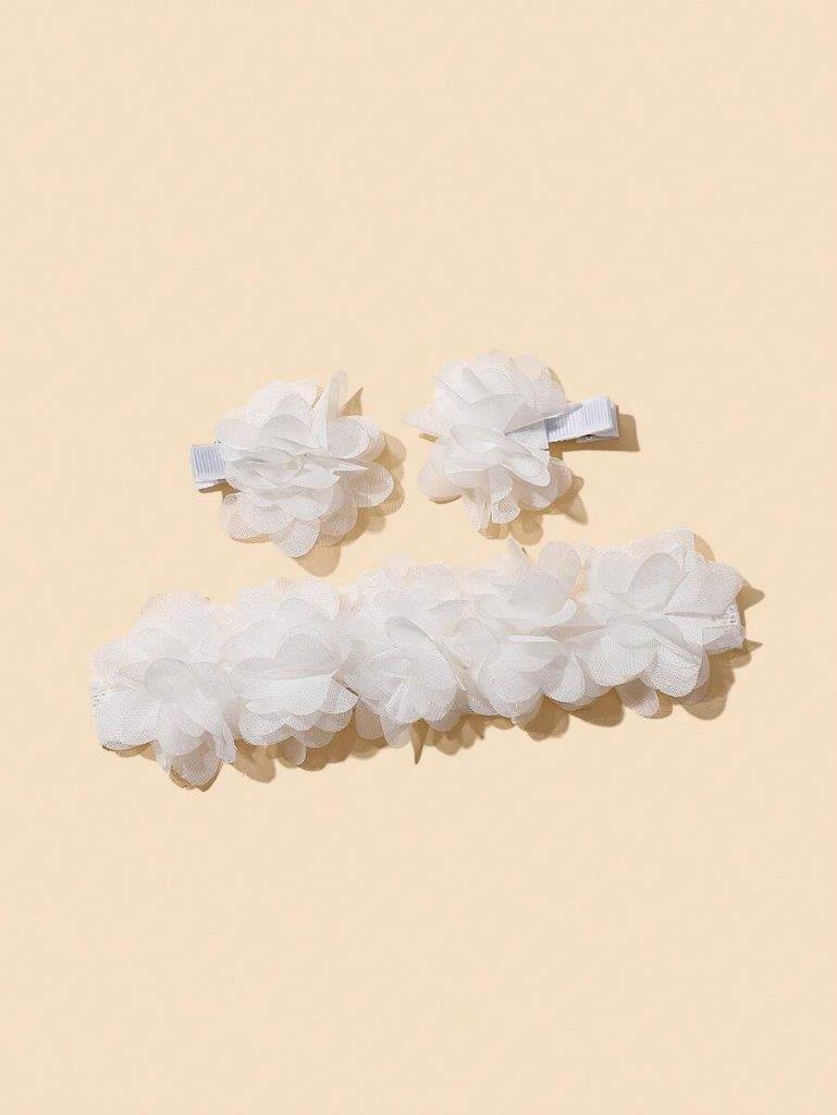 Baby Flower Headband With Clips Set White