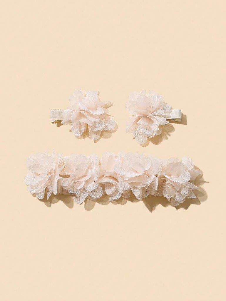 Baby Flower Headband With Clips Set Beige