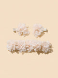 Baby Flower Headband With Clips Set Beige