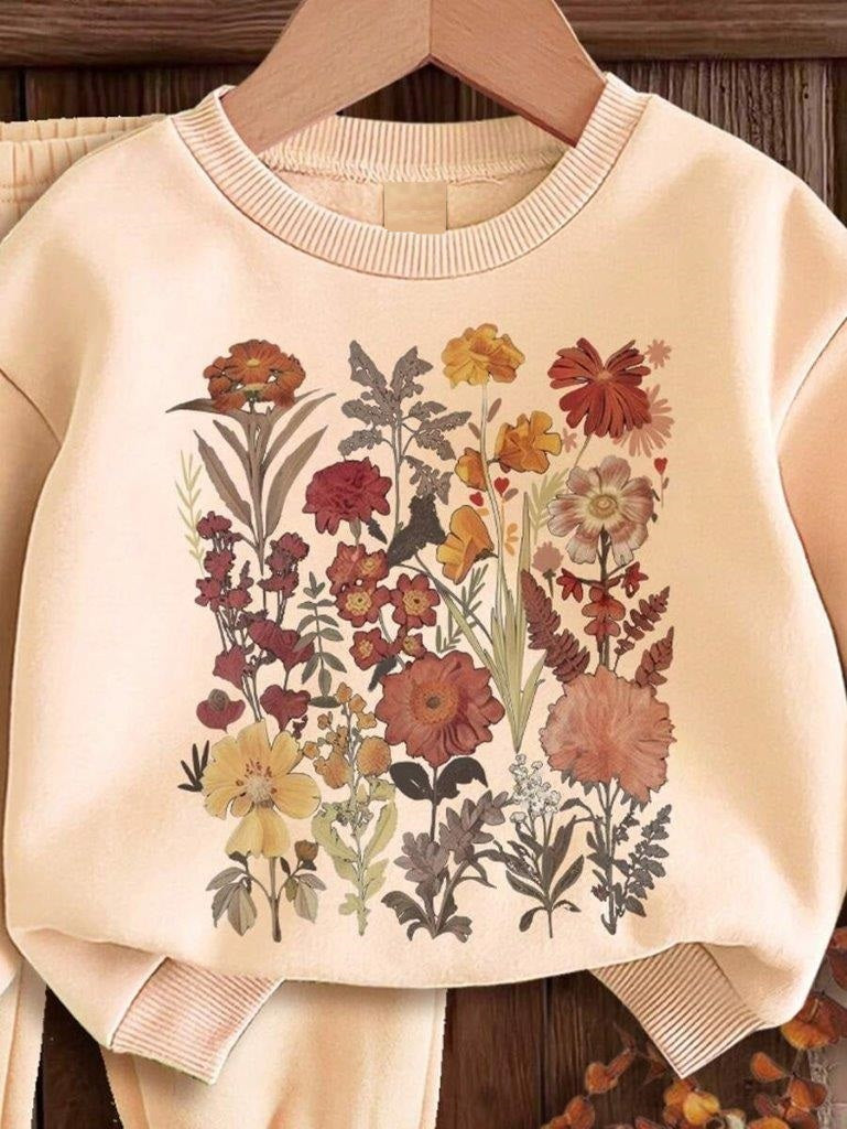Baby Flower Print Sweatshirt And Pants Set