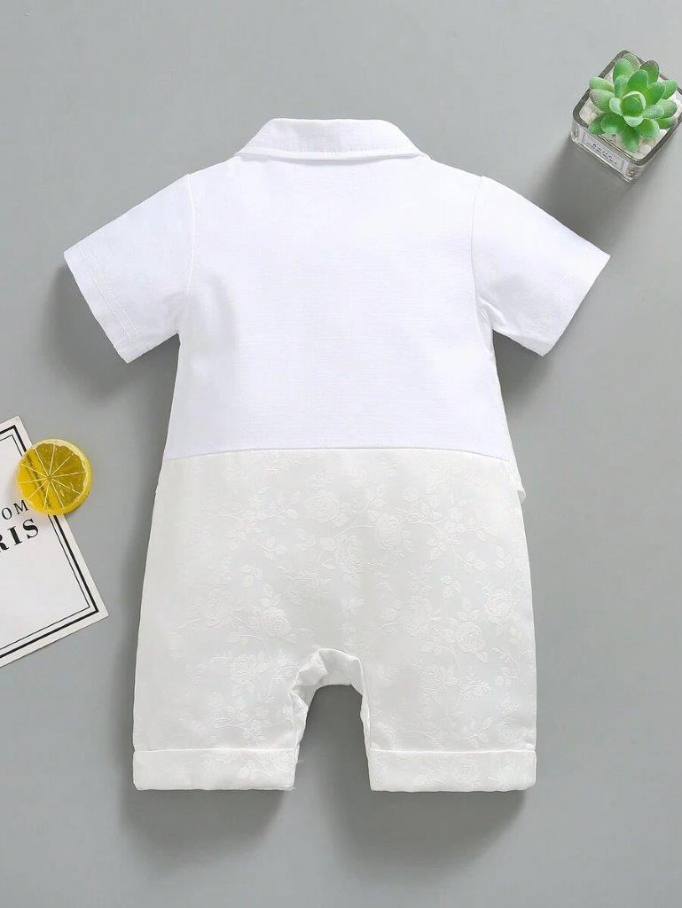 Baby White Silky Baptism Bow Tie Gentleman Romper
