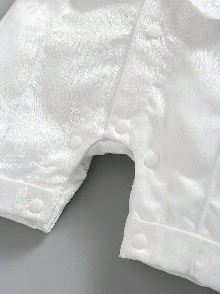 Baby White Silky Baptism Bow Tie Gentleman Romper
