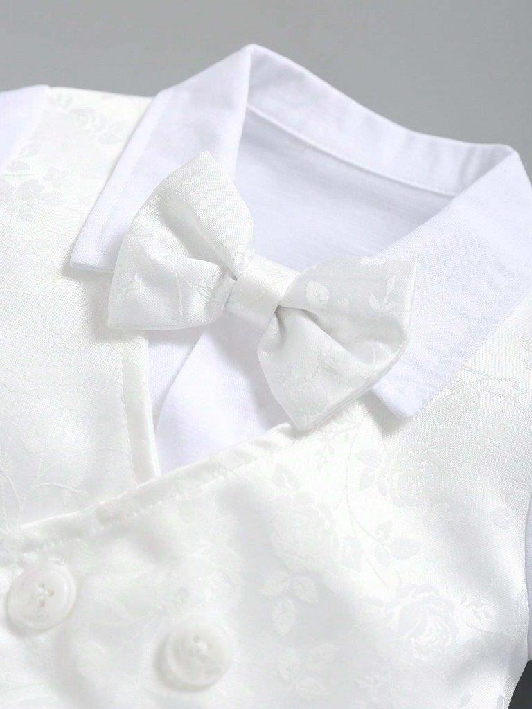 Baby White Silky Baptism Bow Tie Gentleman Romper