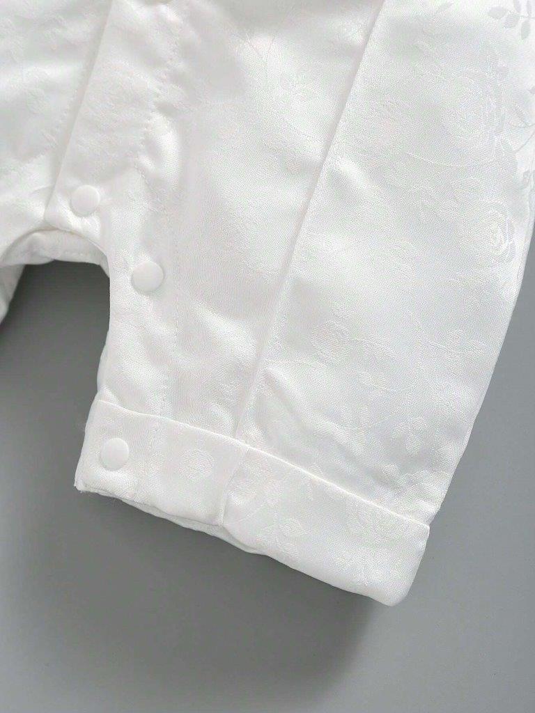 Baby White Silky Baptism Bow Tie Gentleman Romper