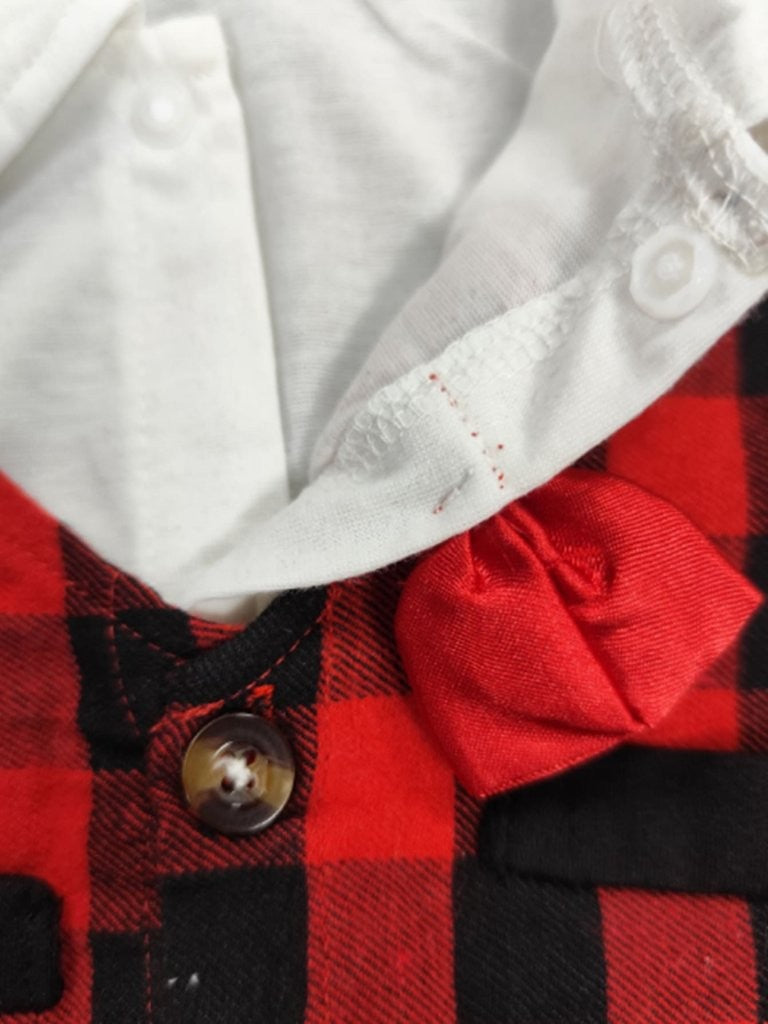 Baby Red Plaid Bow Tie Christmas Jumpsuit