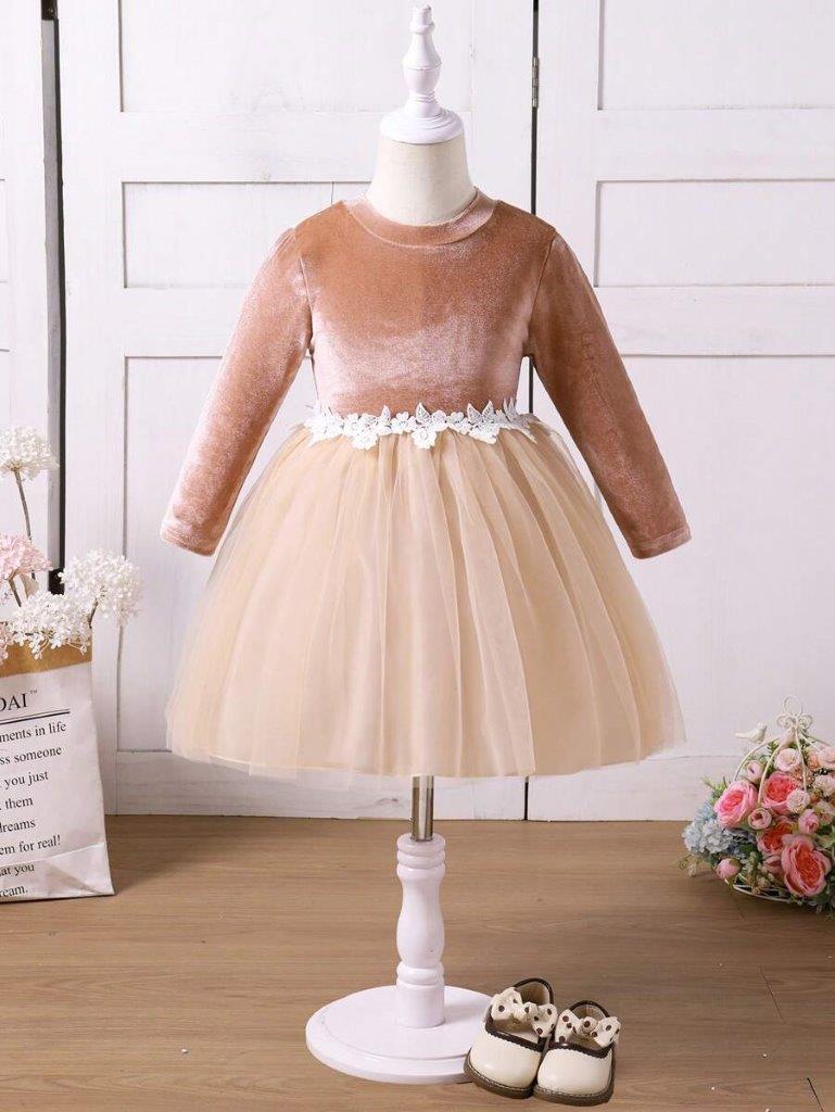 Toddler Girls Flower Waist Velvet Dress