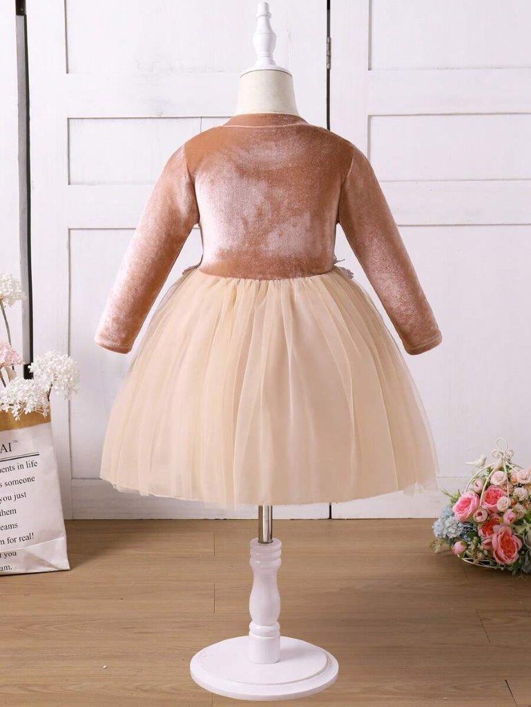 Toddler Girls Flower Waist Velvet Dress