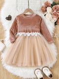 Toddler Girls Flower Waist Velvet Dress