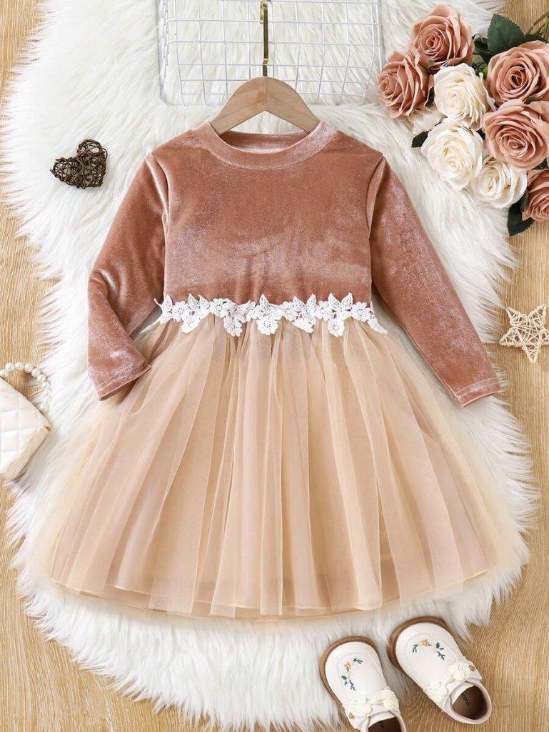 Toddler Girls Flower Waist Velvet Dress