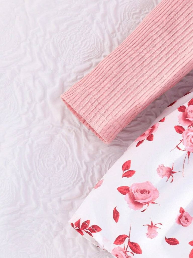 Baby Floral Print Long Sleeve Front Bow Dress