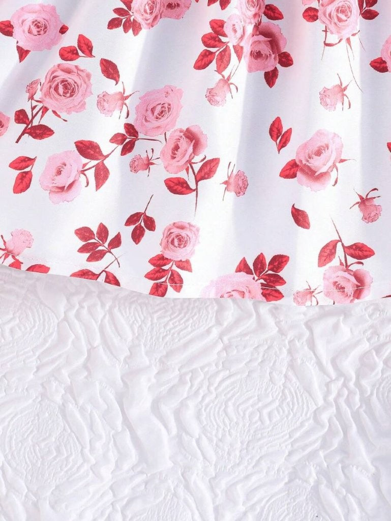 Baby Floral Print Long Sleeve Front Bow Dress