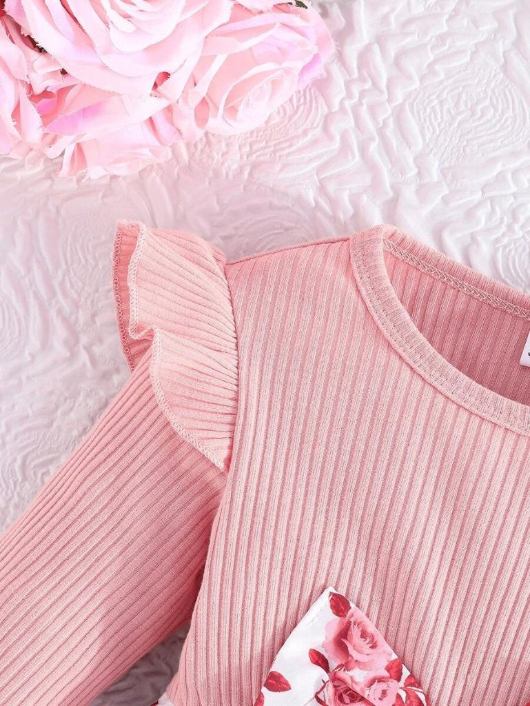 Baby Floral Print Long Sleeve Front Bow Dress