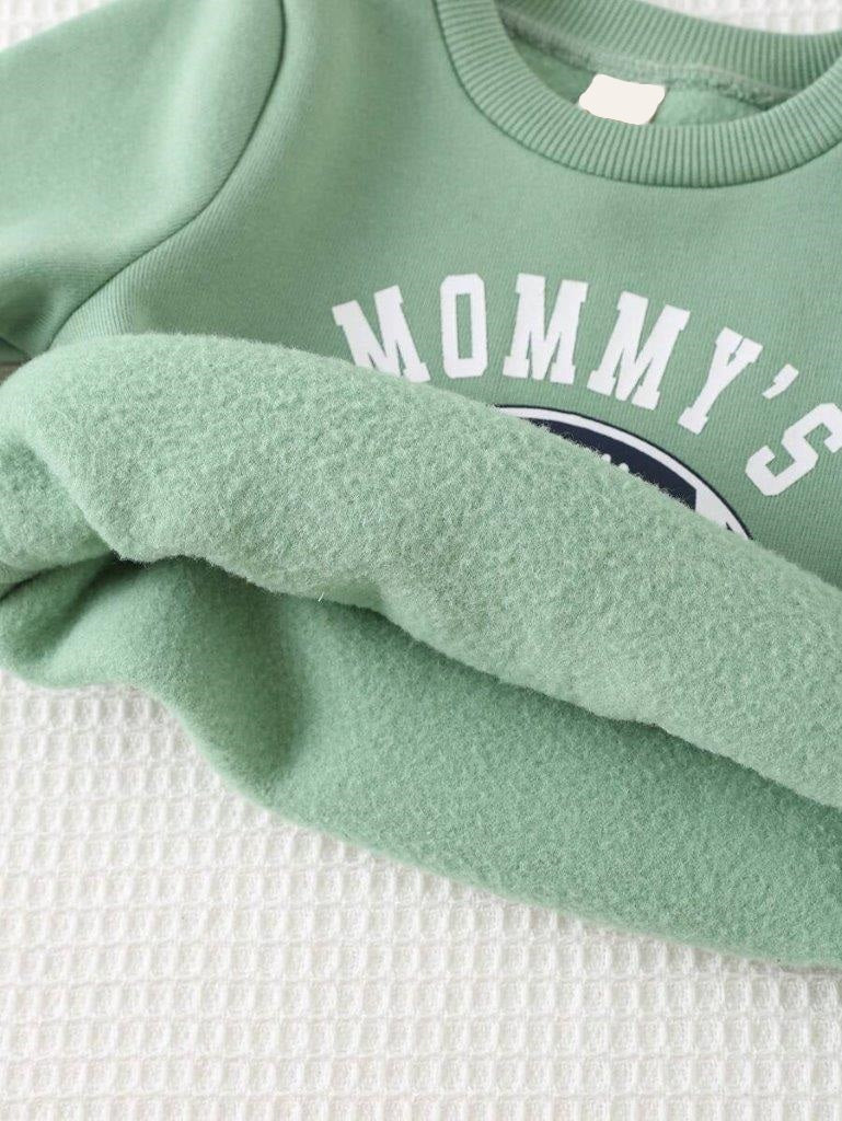 Baby Green Letter Print Pullover And Pants Set