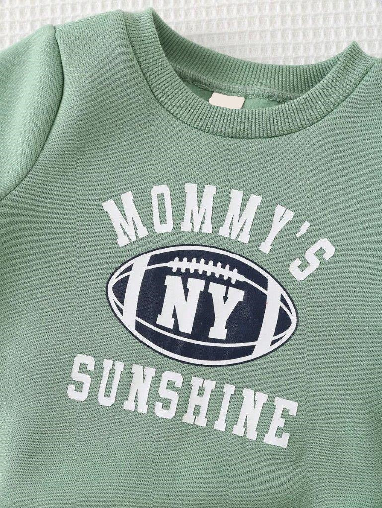 Baby Green Letter Print Pullover And Pants Set