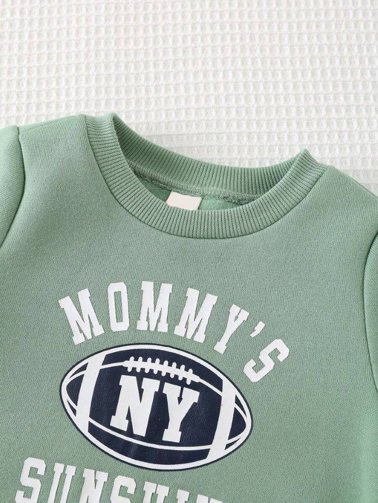 Baby Green Letter Print Pullover And Pants Set