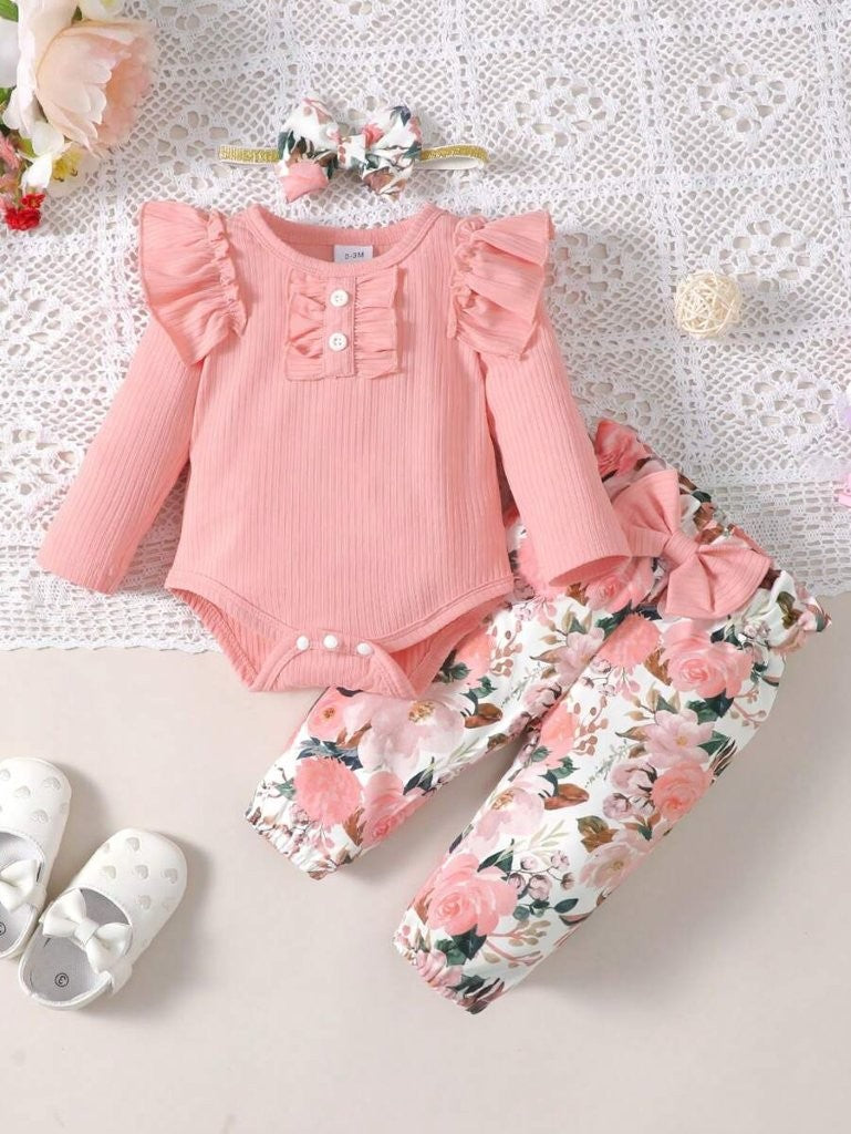 Baby Long Sleeve Ruffle Bodysuit And Pants Set