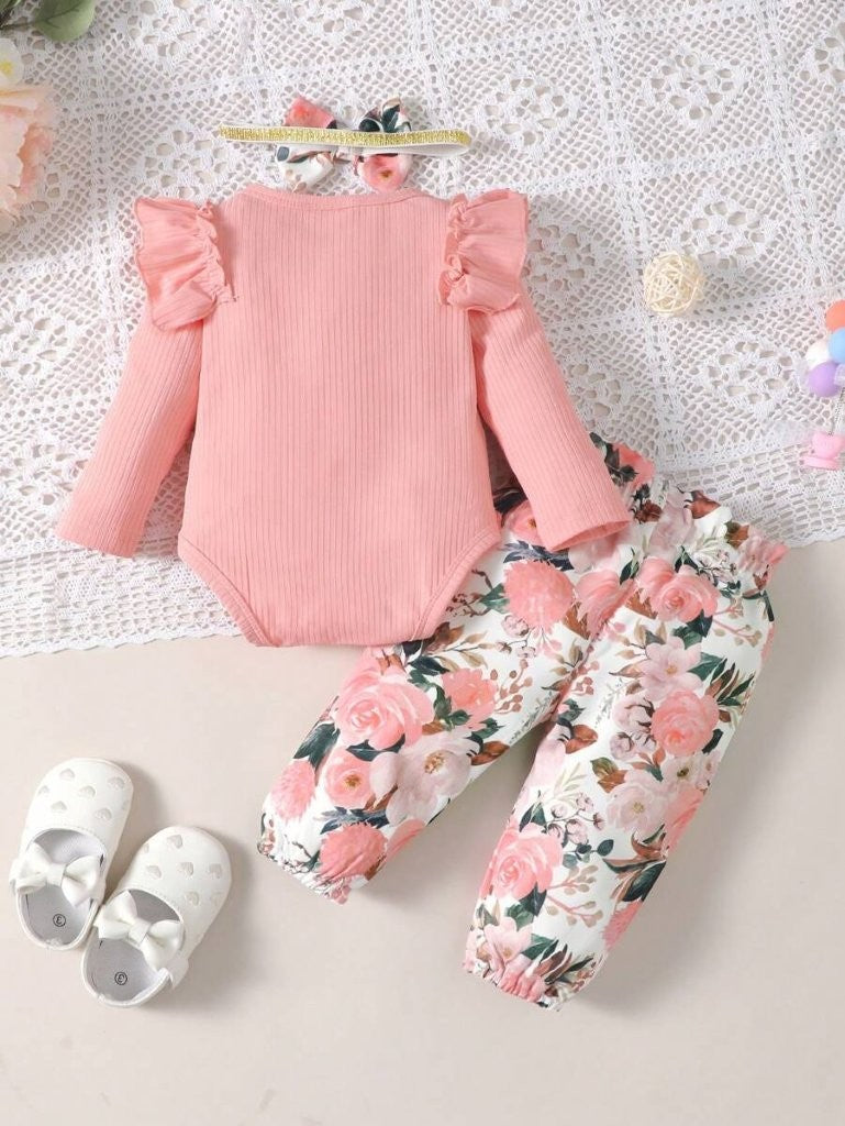 Baby Long Sleeve Ruffle Bodysuit And Pants Set