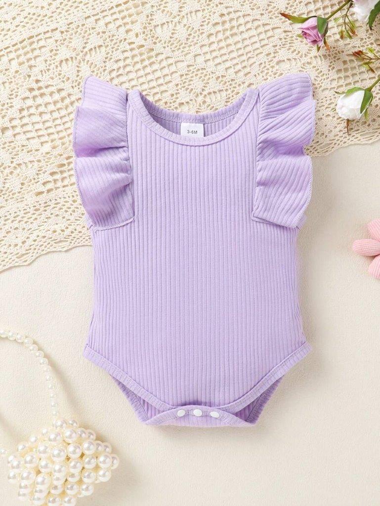 Baby Ribbed Ruffle bodysuit With Bow Shorts Set
