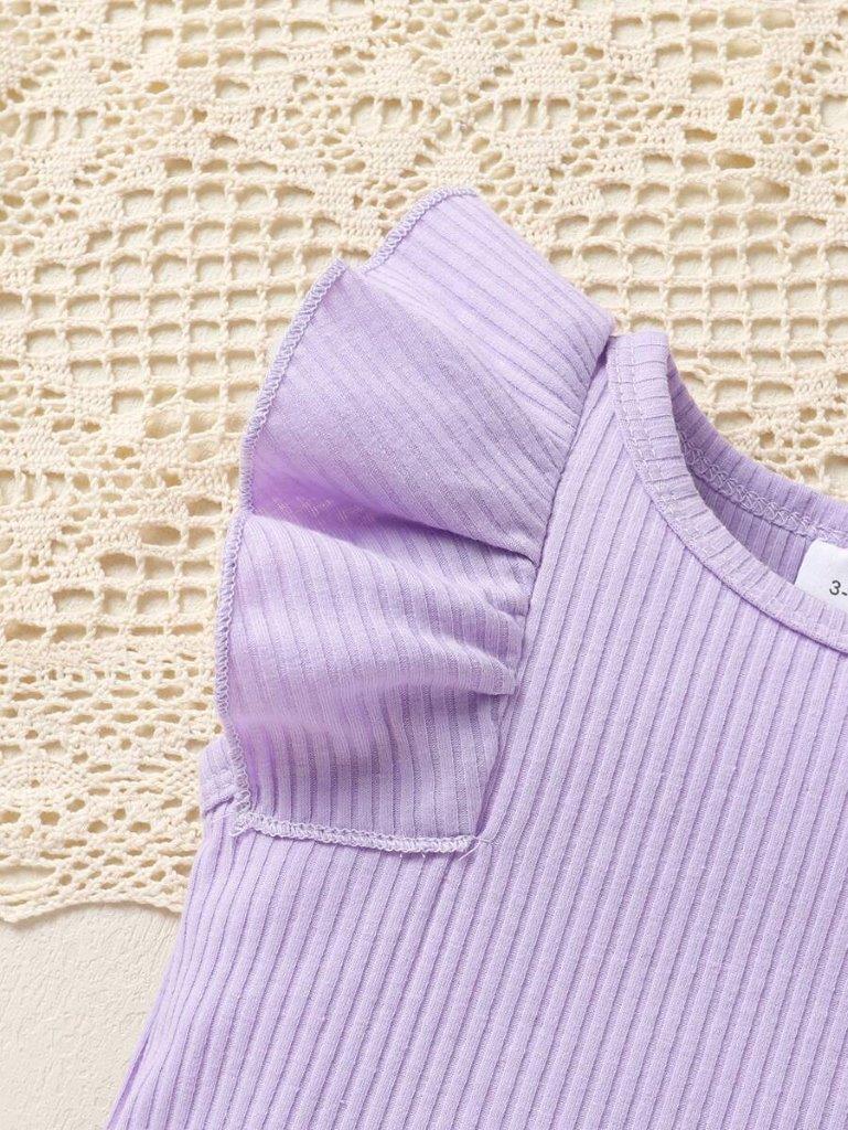 Baby Ribbed Ruffle bodysuit With Bow Shorts Set
