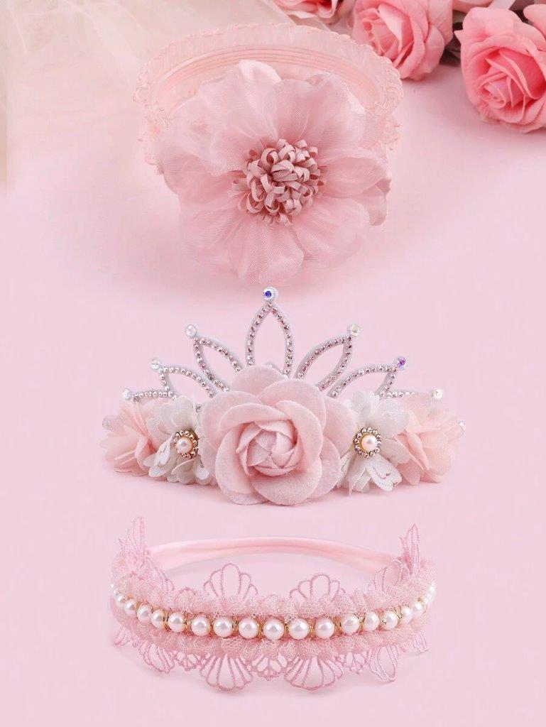 Baby 3 Piece Tiara Rose Headband Set
