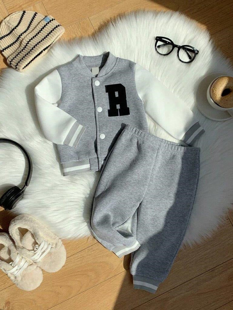 Baby Varsity Jacket And Pants Set Grey