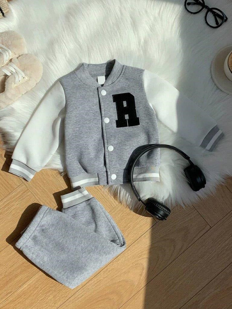Baby Varsity Jacket And Pants Set Grey