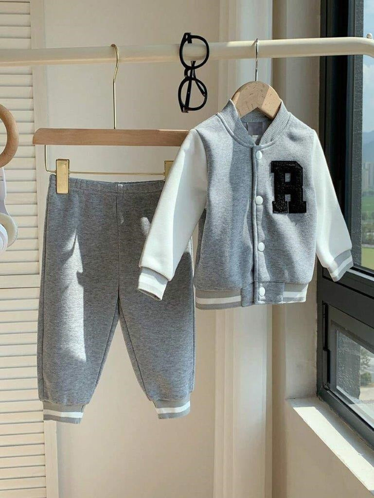 Baby Varsity Jacket And Pants Set Grey