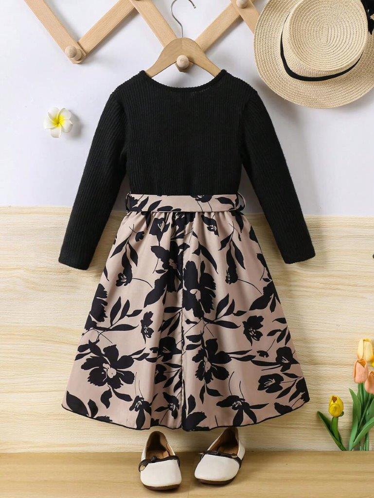 Toddler Girls Flower Patterned Long Sleeve Dress